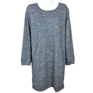 Tacera Heather Gray Studded Kangaroo Pocket Jersey Knit Shift Dress XL NWT